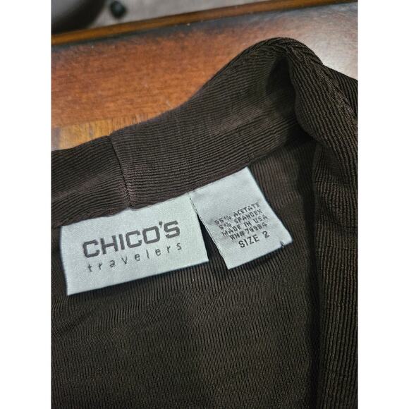 Chico's Travelers Brown Slinky Knit Cardigan Size  2 12 Large - Picture 2 of 5